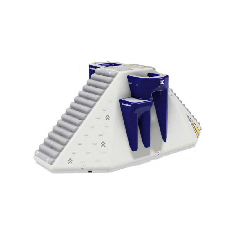 Thor: Blue and white inflatable climbing structure with Tritex and slides.