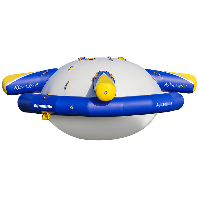 Inflatable Rockit water rocker with blue and yellow accents from the series.