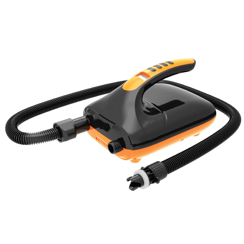Accelerator HP 12v Pump 20, black & orange, ideal for SUPs and kayaks with hose.