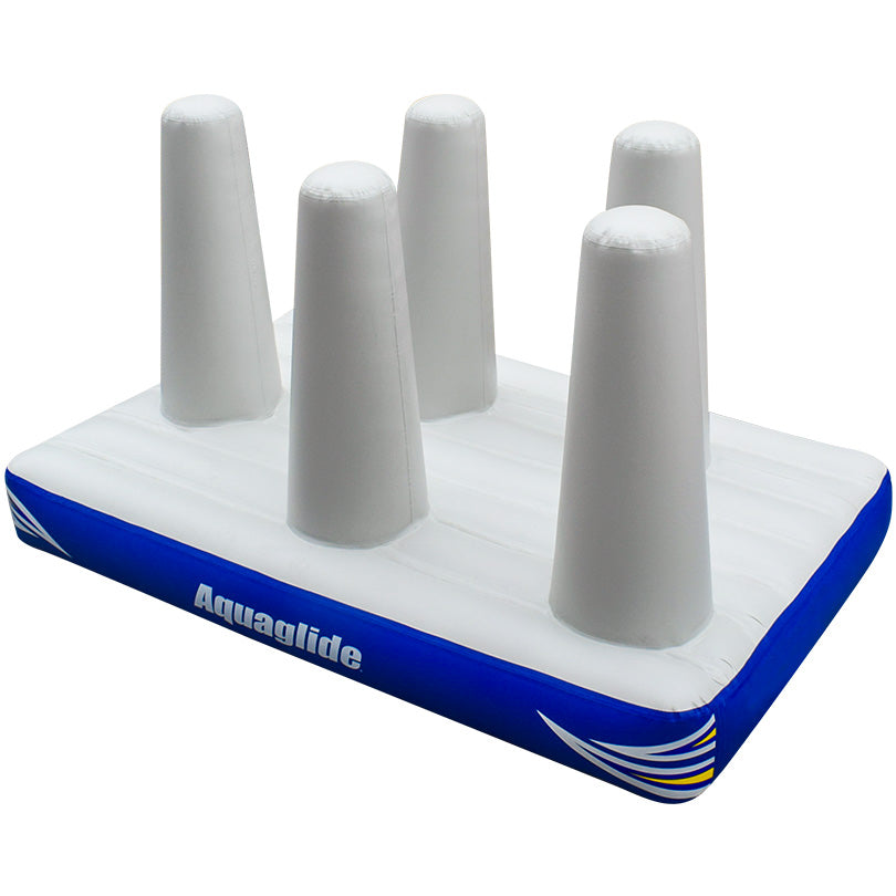 Barricade 10 offers a fun obstacle course with five pillars on a blue base.