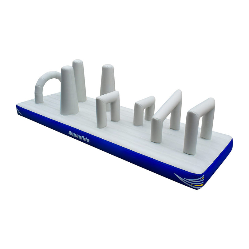 Blockade 20: Inflatable Aquapark with pillars and arches on a floating platform.