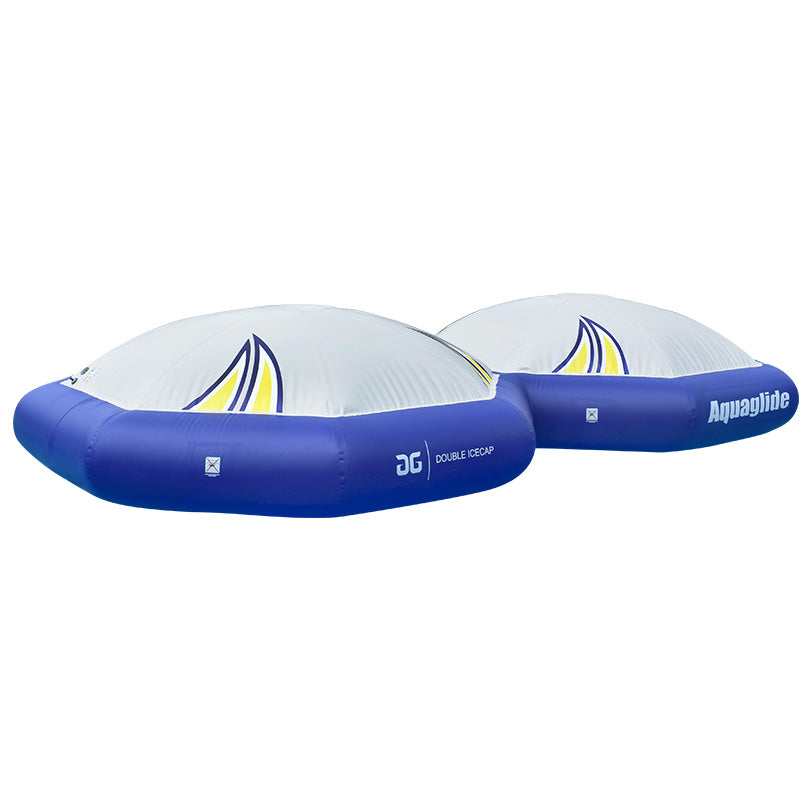Double Icecap inflatable float, blue/white dome design, ideal for aquapark fun.