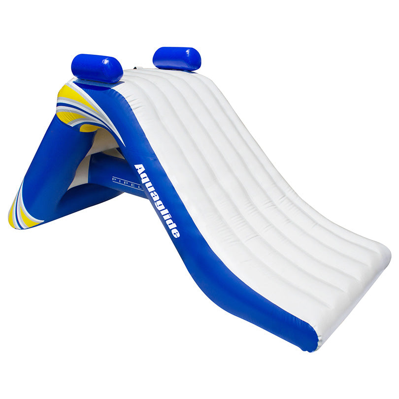Freefall 6: Inflatable blue & white water slide with handles for freefall adventures.