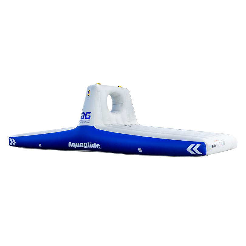 Hatchway 20 is an inflatable blue and white aquapark arch with a platform.