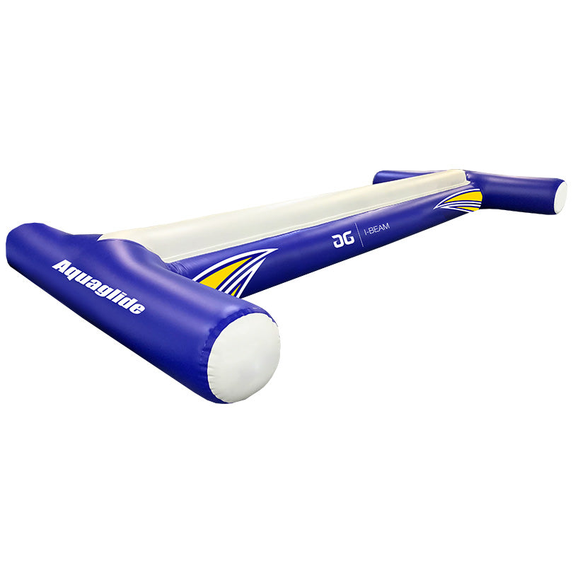 Aquaglide I-Beam: blue and white inflatable water beam for balance and strength.