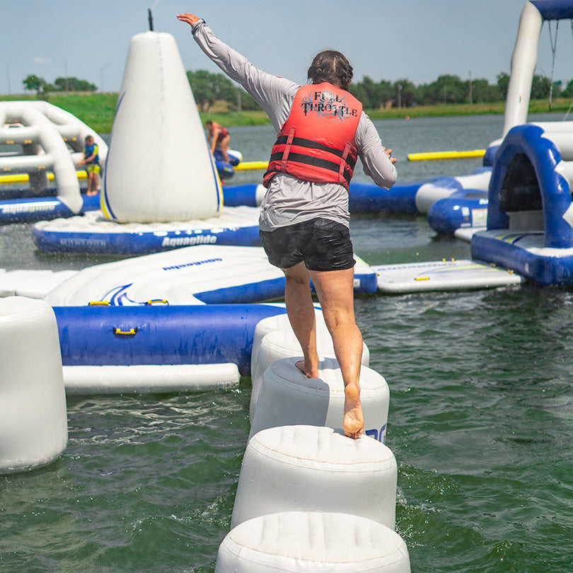 Testing balance on non-slip surfaces at a floating water park with the I-Hop 20.