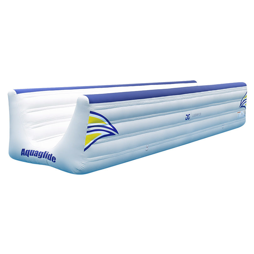 Lugeway 20 slip and slide featuring a vibrant blue and yellow design.