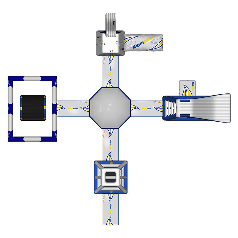 Overhead view of Micro L 25 aquapark with slides and climbing structures.