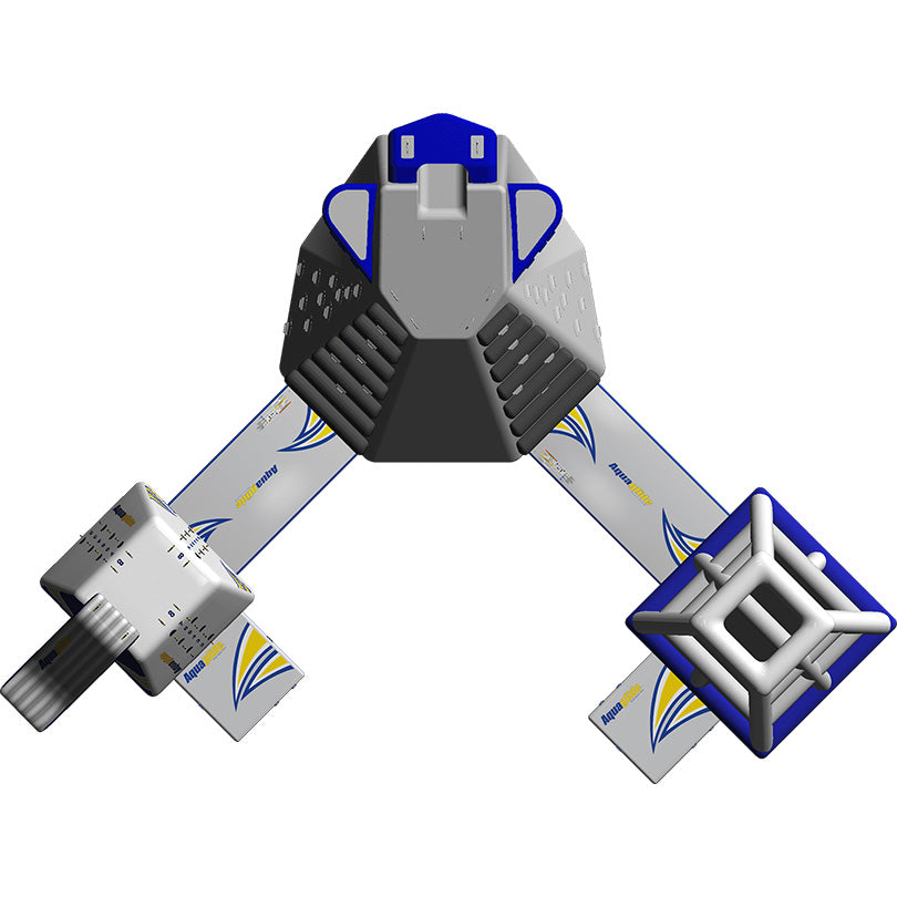 Micro S 15: Triangular aquapark inflatable with slides and platforms.