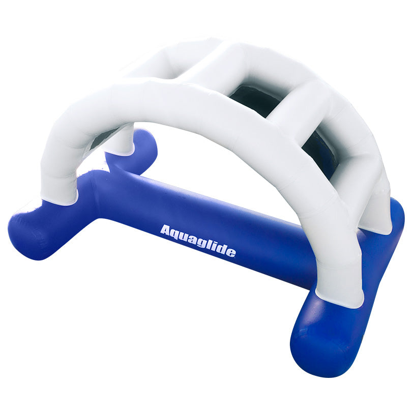 Overpass 10 inflatable climbing challenge for water activities in blue and white.
