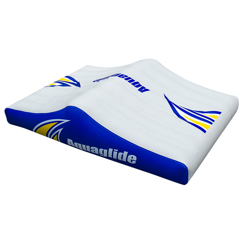 Parkway 10 white/blue inflatable water ramp, Aquaglide branded, with D-Ring Interloc system.