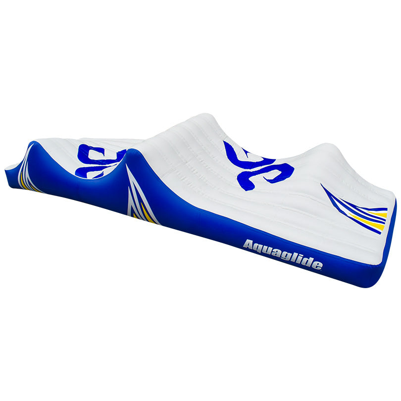 White and blue Parkway 30 inflatable waterslide with D-Ring Interloc by Aquaglide.