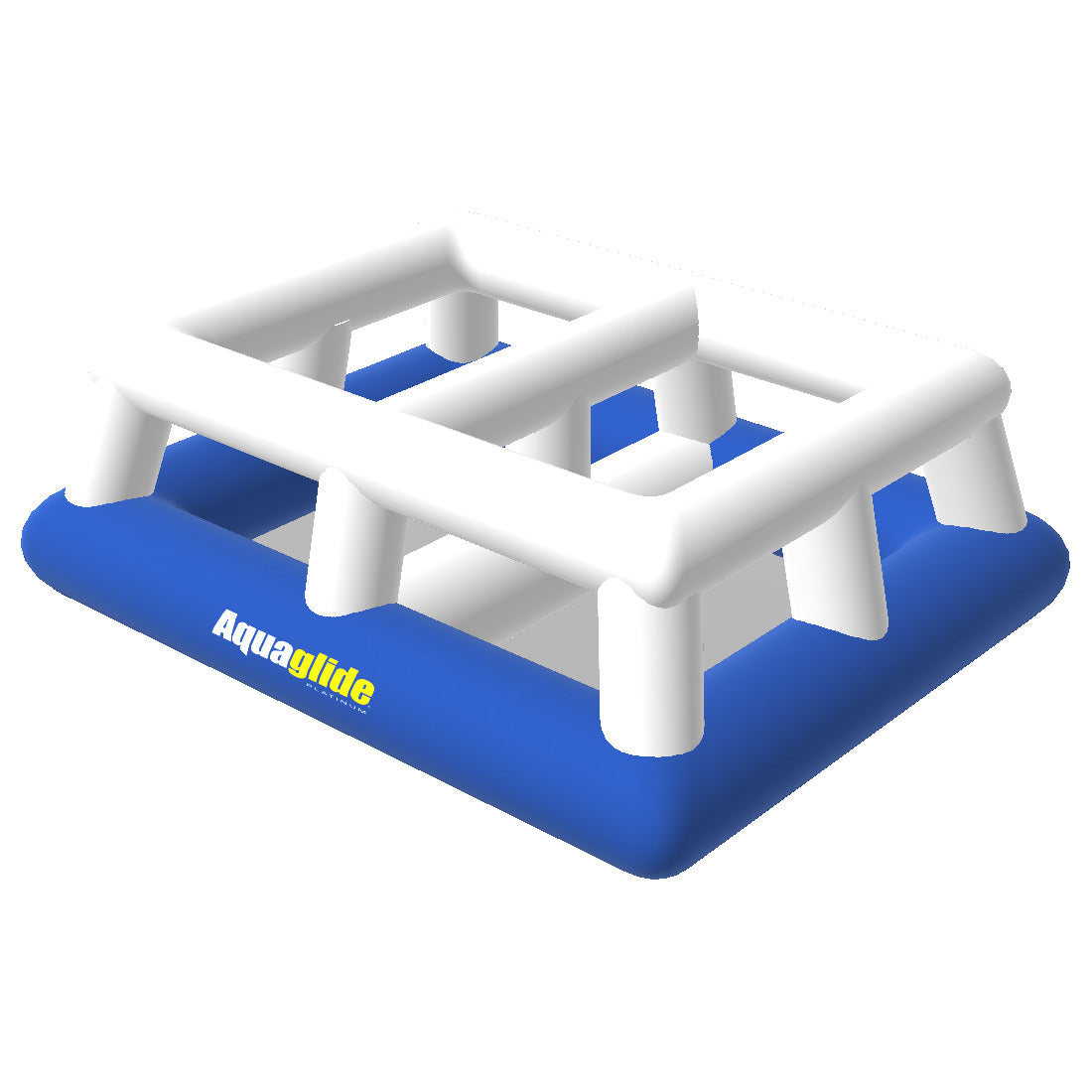 Sierra 10 blue & white inflatable water structure with multiple beams.