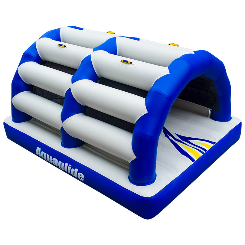 Subway 10: Inflatable slide with four archways in blue and white.