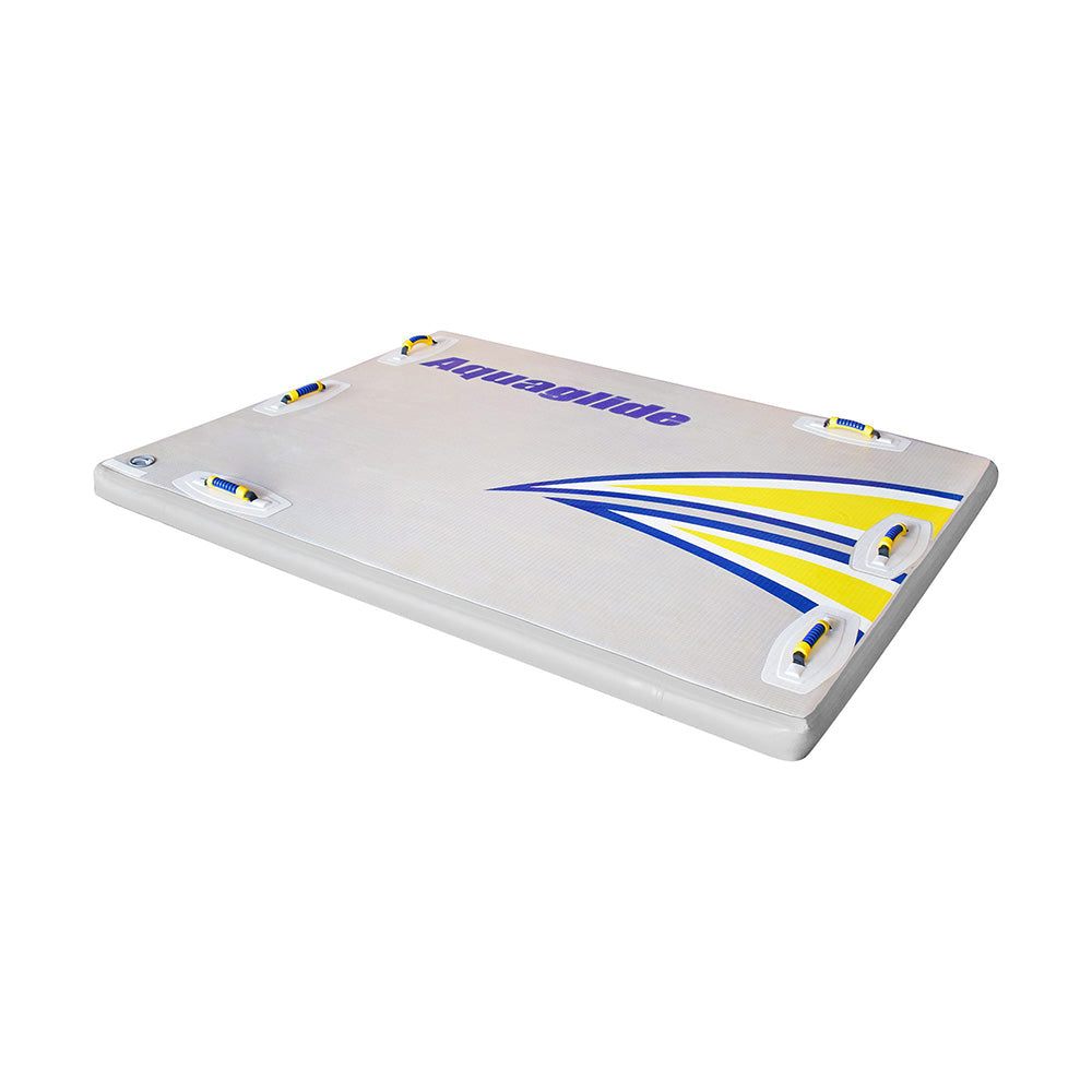 Ergonomic Swimstep XL platform with blue and yellow design, labeled Aquaglide.