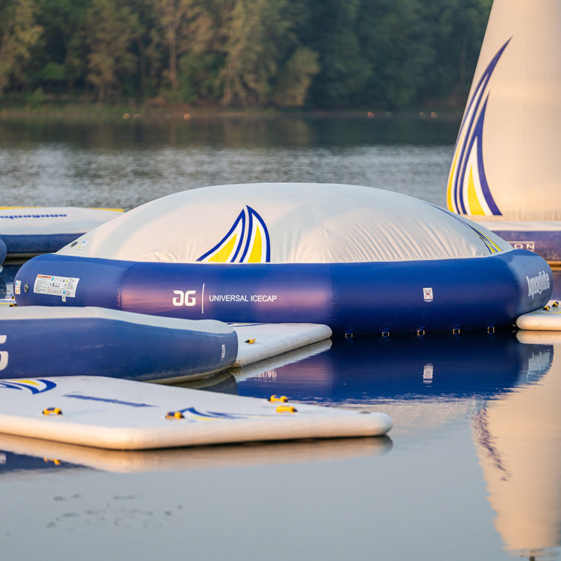 Universal Icecap floating in blue and white on a peaceful lake.
