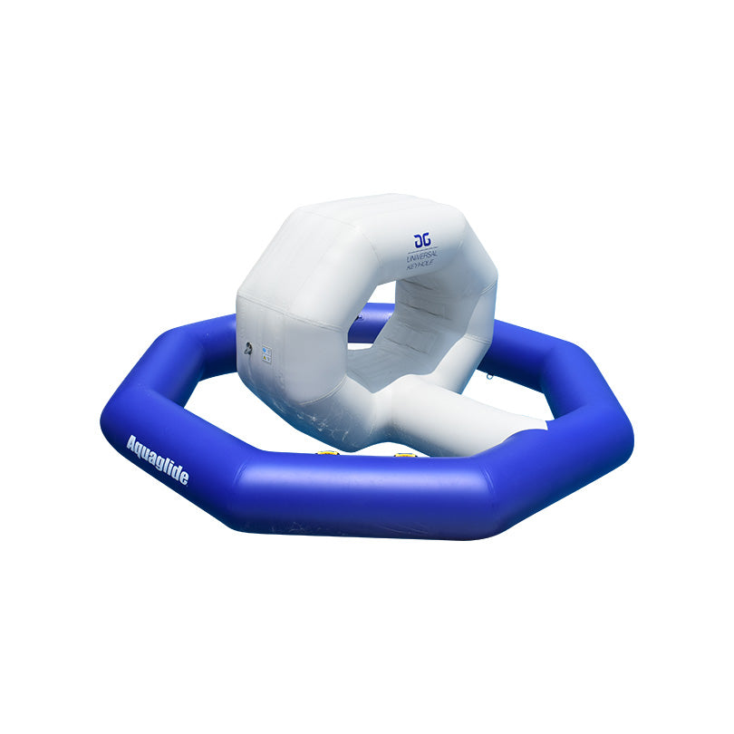 Universal Keyhole: Blue and white octagonal inflatable water toy with interlock system.