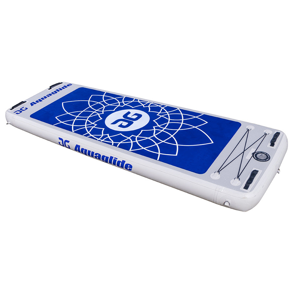 Aquatrainer Mat: An inflatable paddle board with a geometric design for training.