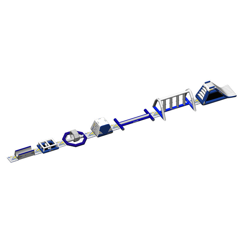Challenge Track L inflatable course, blue and white sections connected in a line.