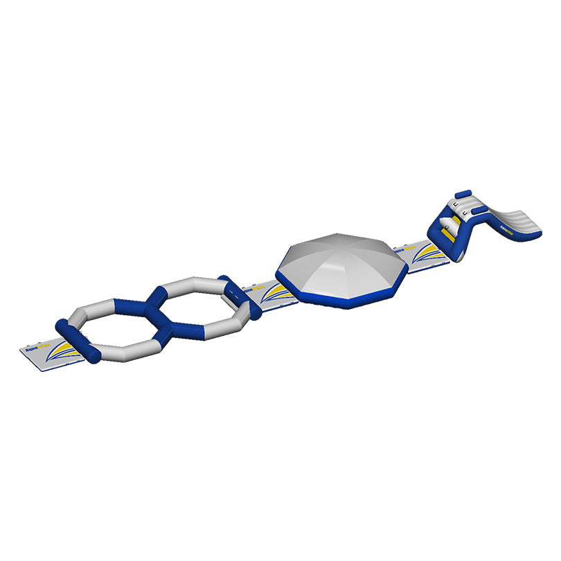 Challenge Track S: Small inflatable with hexagonal sections & slide for short course pools.