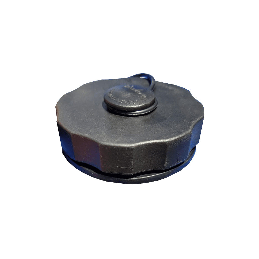 Summit Dump Valve Cap with handle and lanyard in black plastic.