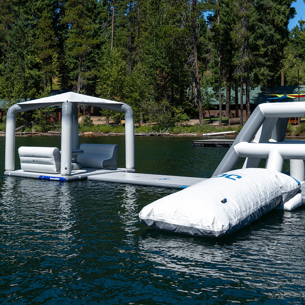 Floating Lakefront Mini Park 2 with inflatables on a lake.