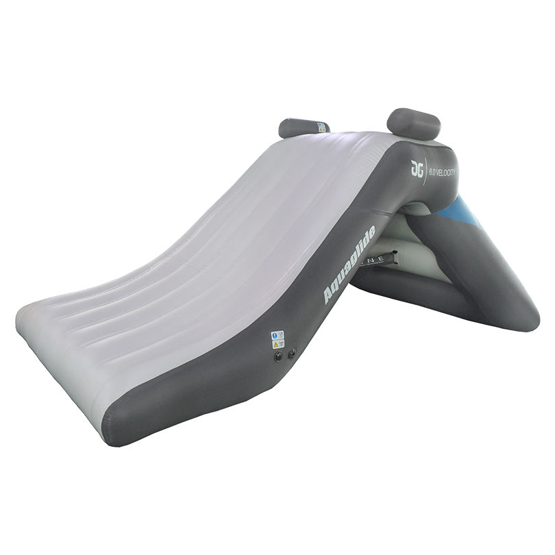 Velocity Slide 6.0 in gray/white with Aquaglide logo, ideal for residential parks.