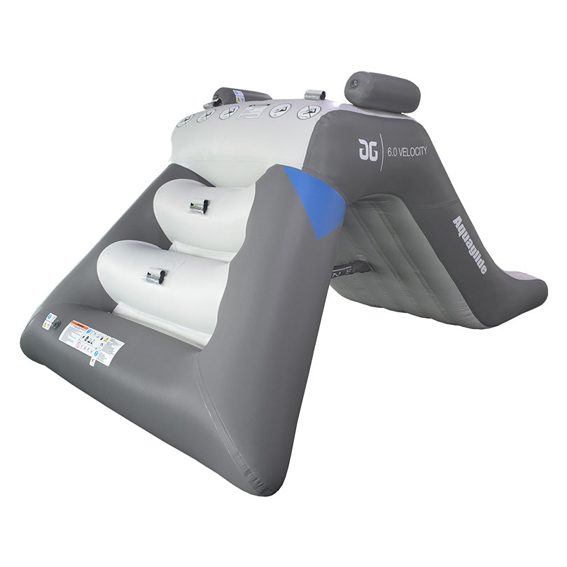 Velocity Slide 6.0 in grey and white with steps and handles for your Aquaglide park.