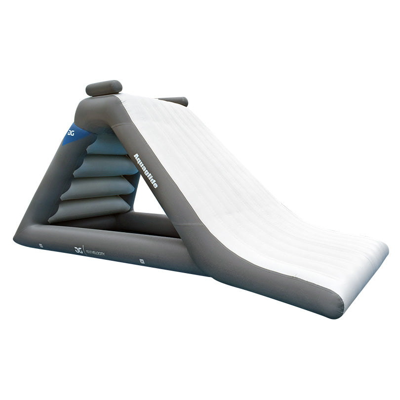 The Velocity Slide 10.0 is sturdy, white and gray, ideal for any Aquaglide park.