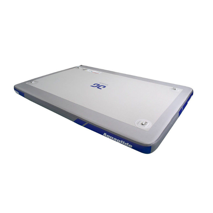 Solarium: a blue and gray inflatable rectangular water platform.