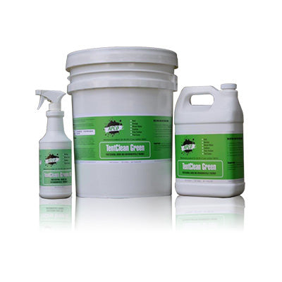 Three containers of Tent Clean Green, eco-friendly cleaners with green labels.