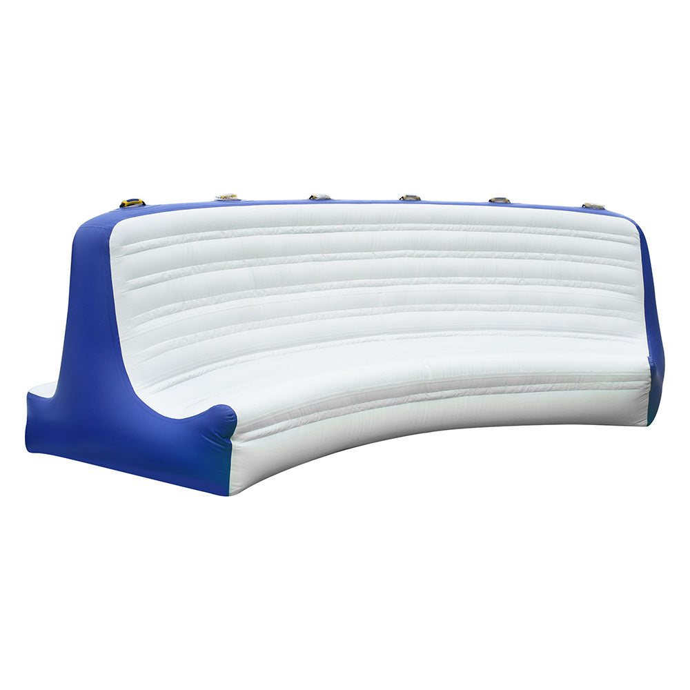 Lugeback inflatable curved blue-white water slide.