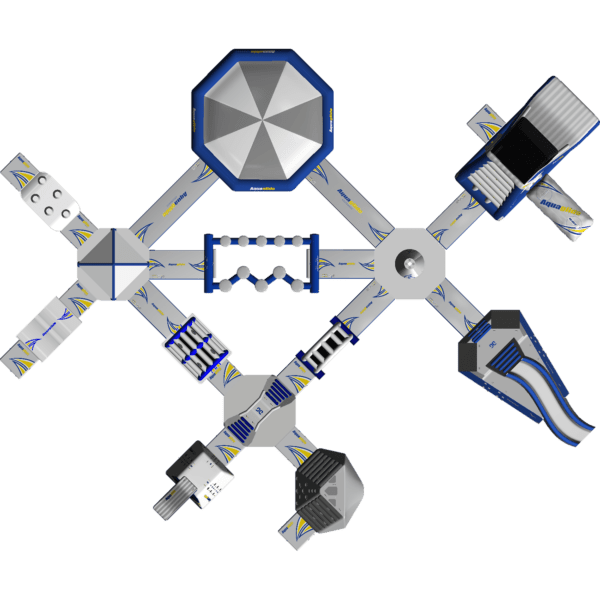 Top view of Circuit Monsoon S 75, a futuristic obstacle course with geometric structures.