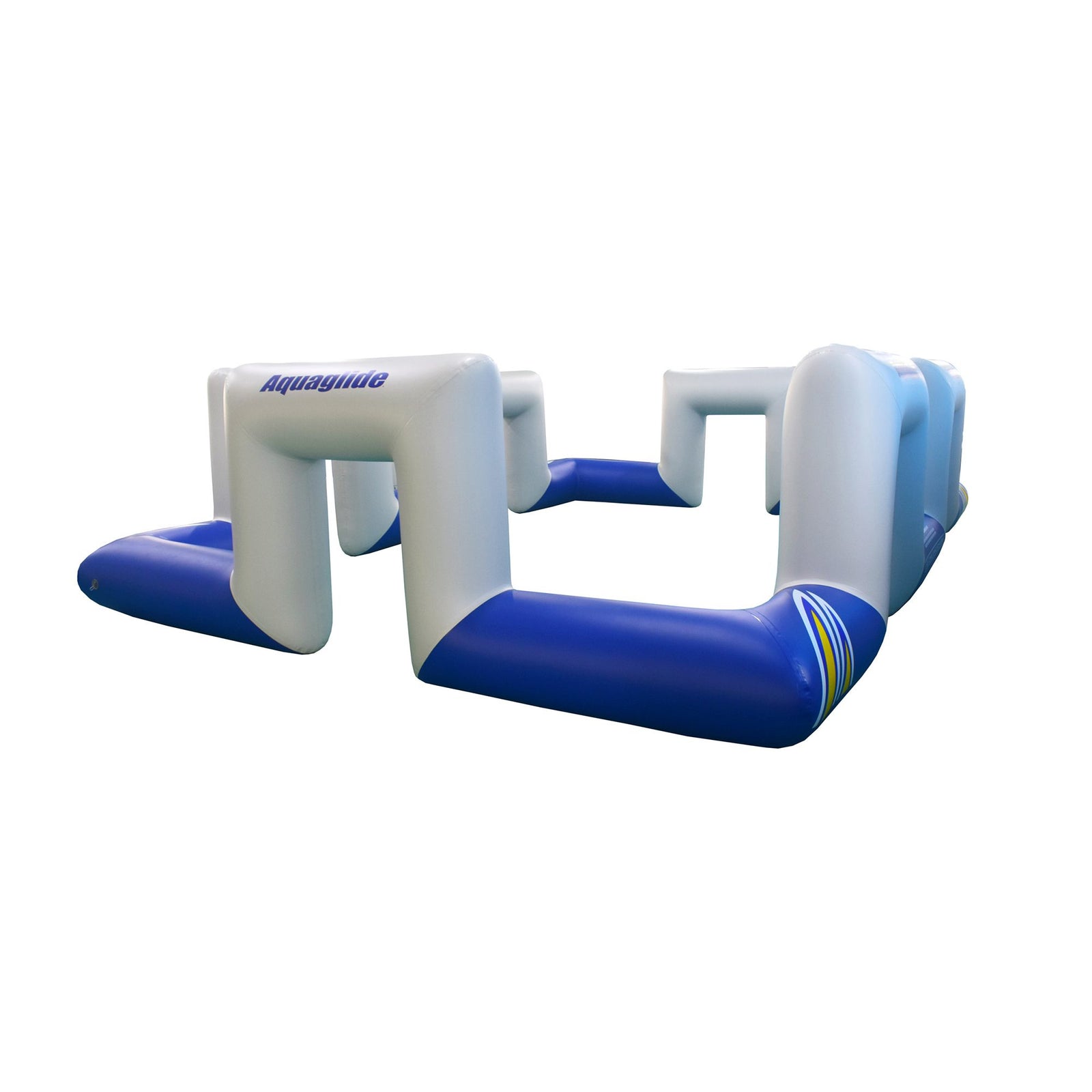 Cyclone Enclosure: Blue and white inflatable water obstacle course.
