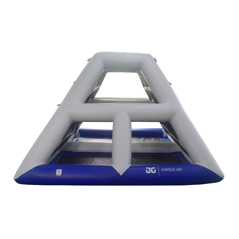 Front view of Jungle Jim inflatable climbing pyramid with ladder-style handles.
