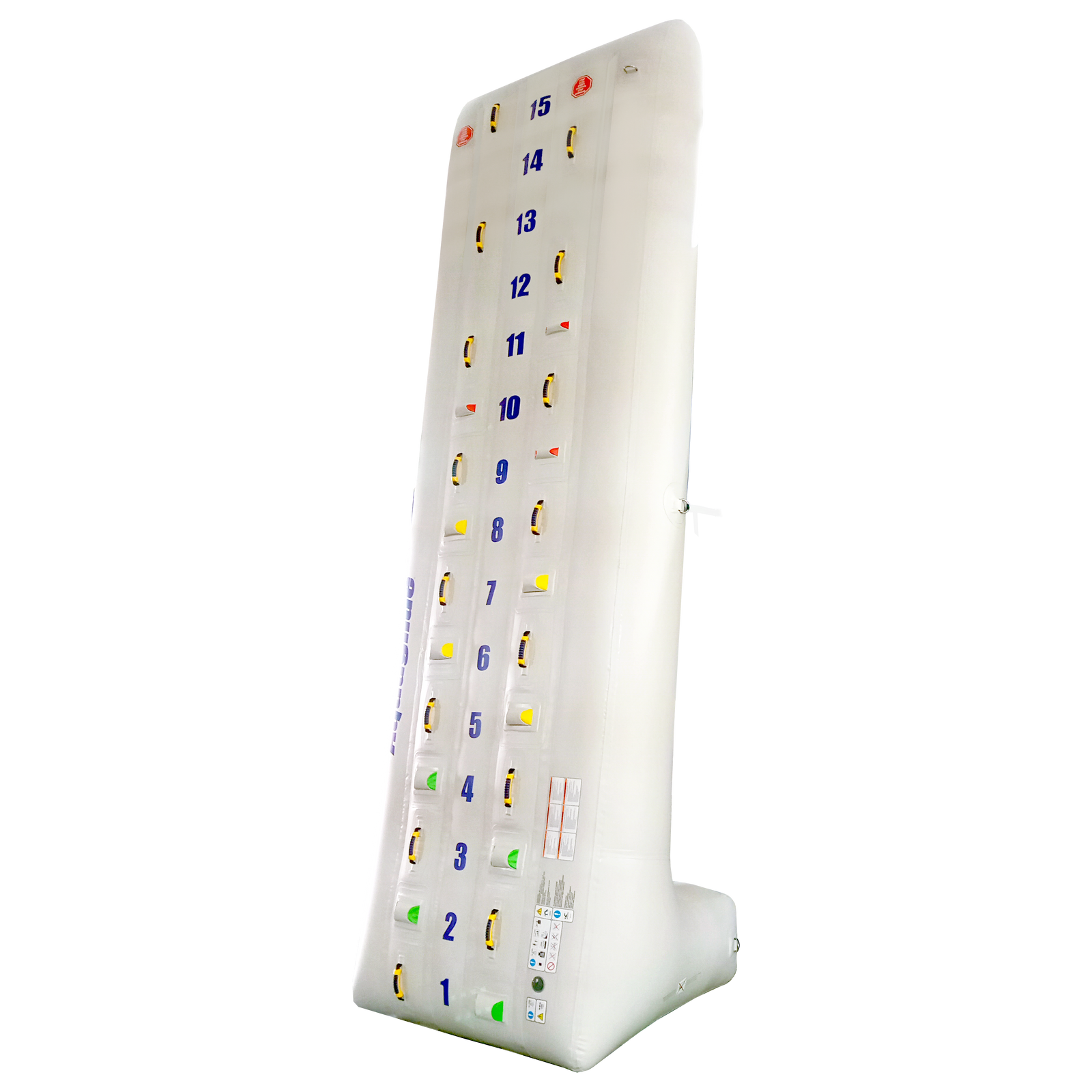 Inflatable Escalade Summit Climbing Wall with numbered colored holds, perfect for adventure.