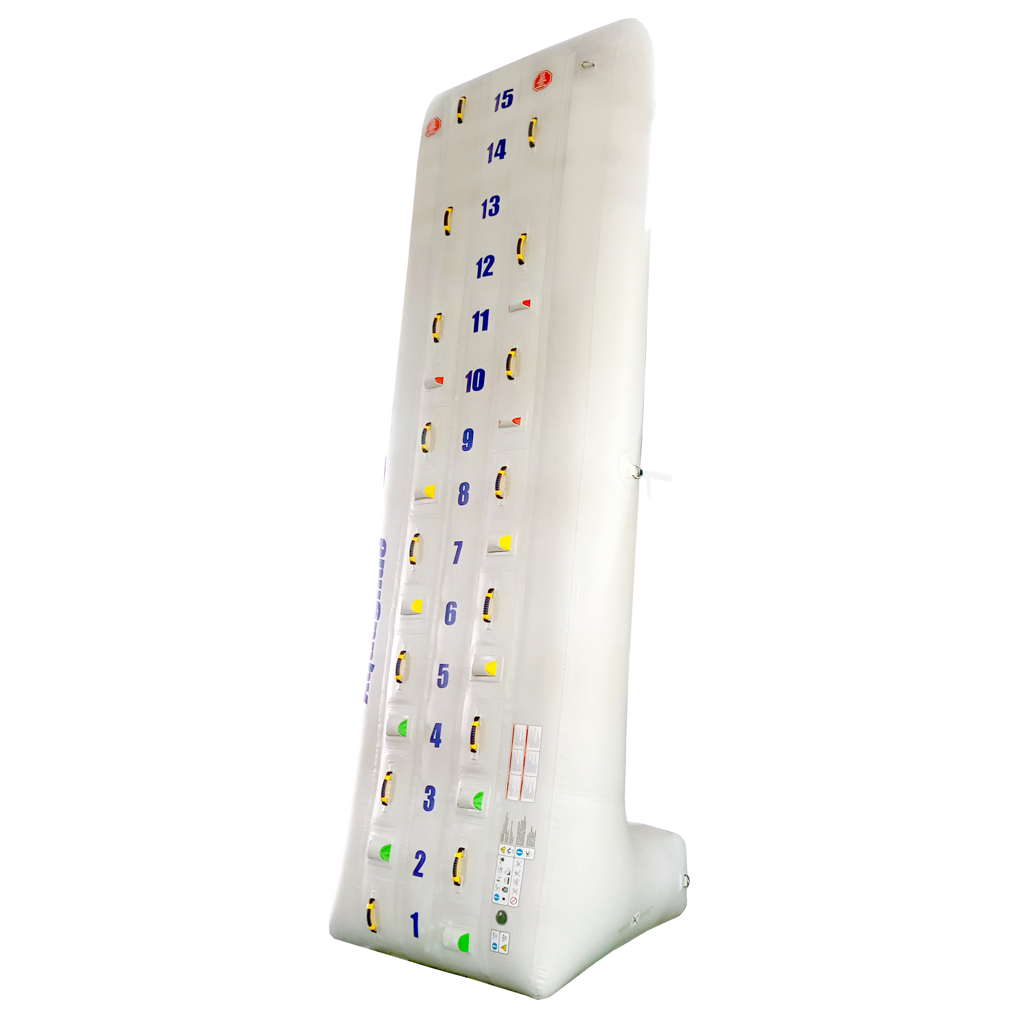 Inflatable Escalade Summit Climbing Wall with numbered colored holds, perfect for adventure.