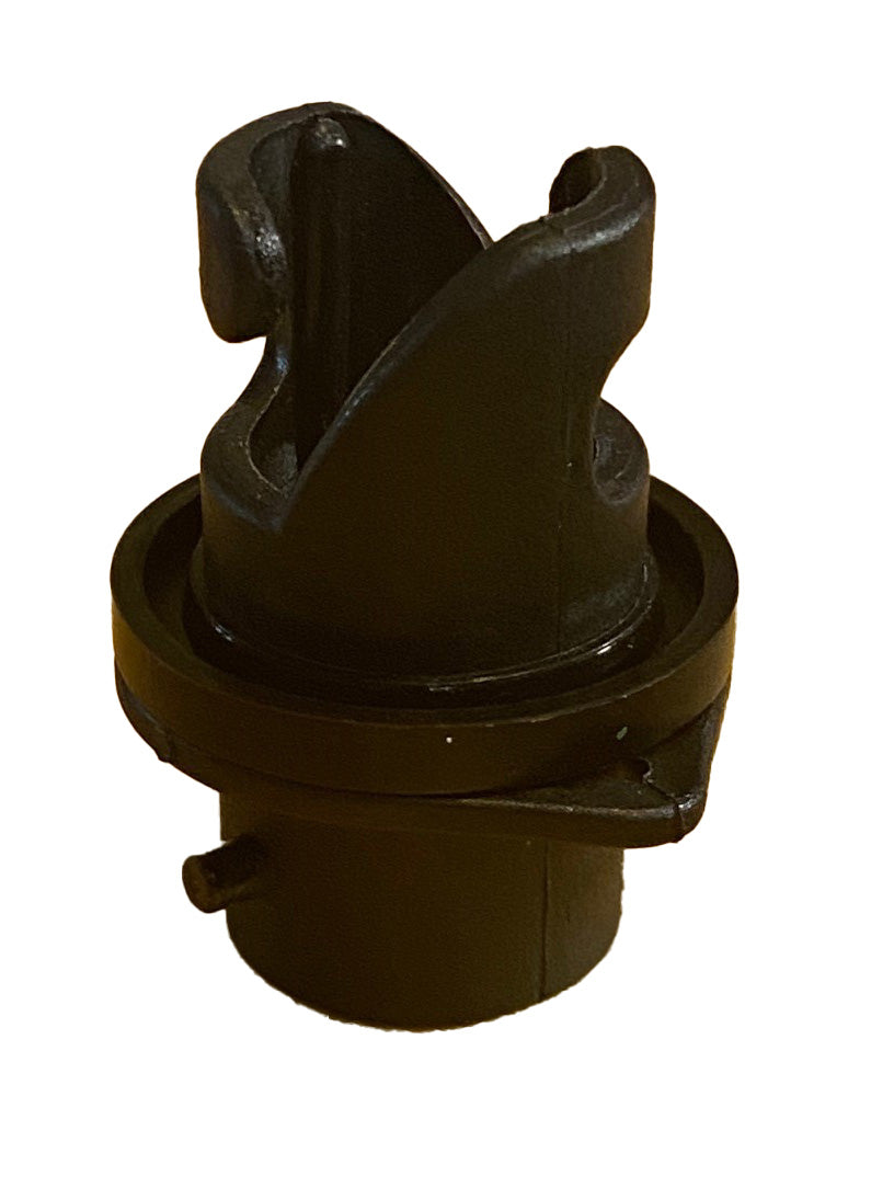 HR Valve Adapter: Black plastic with cylindrical base and spiral top, perfect for designs.