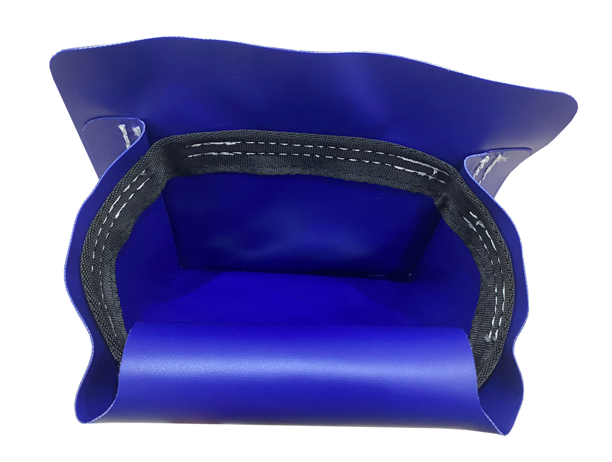 Blue and black abstract Rockit Footstep Replacement with open forms and stitched details.