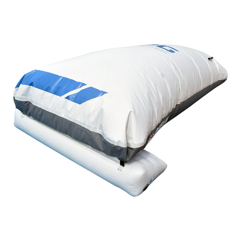 Launch Bag: An inflatable airbag with blue accents, ideal for waterparks.