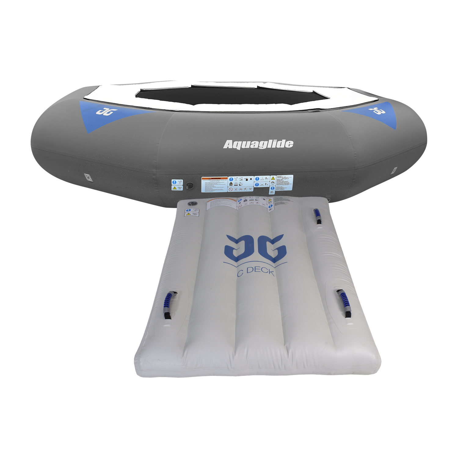 Front view of Recoil Tramp 14.0 with attached white C Deck featuring blue AG logo.