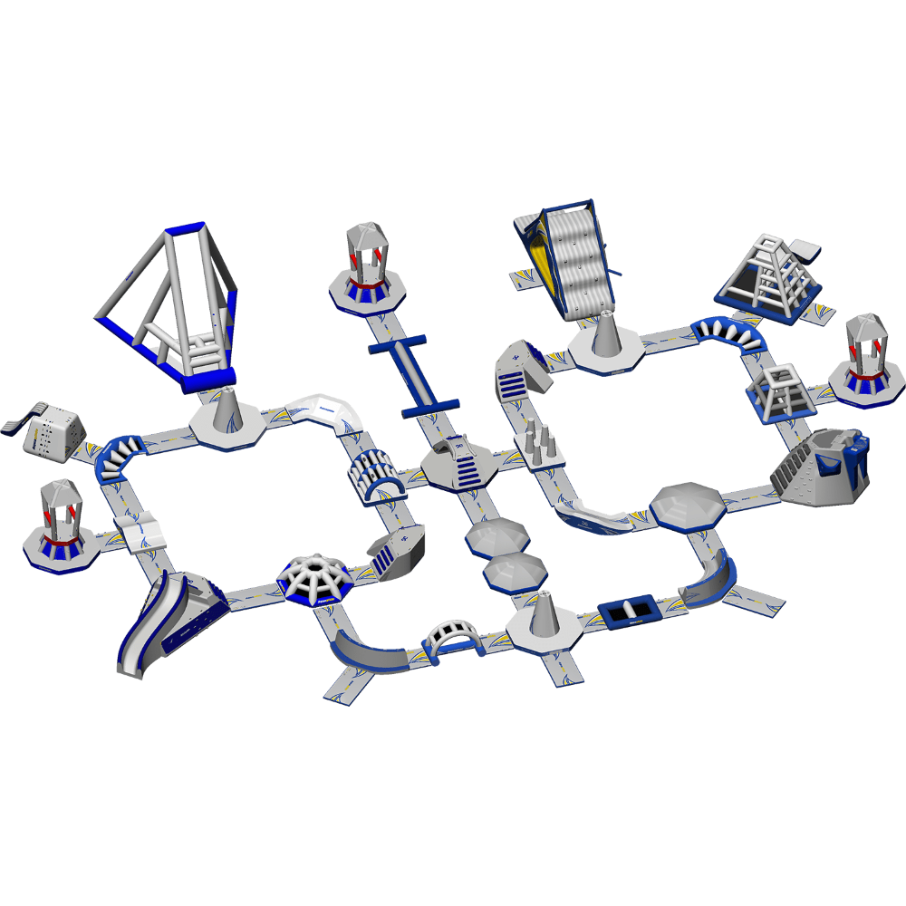 Ring Monsoon L 120: A 3D maze with interconnected blue and white pathways and towers.