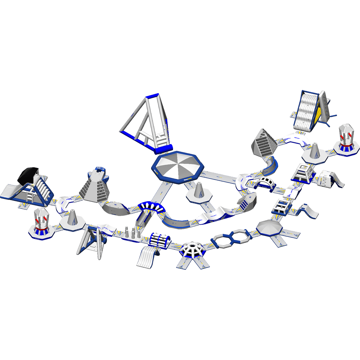 Serpentine Monsoon XL 140: A floating water park with inflatable obstacles and slides.