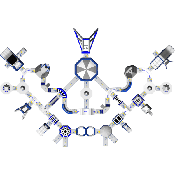 Serpentine Monsoon XL 140: connected blue, white, gray shapes in a symmetrical pattern.