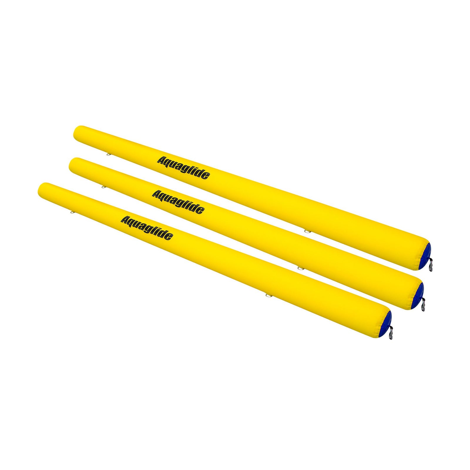 Three Safety Buoy yellow inflatables by Aquaglide, ideal for open water.