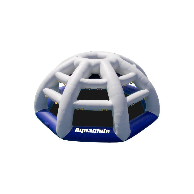Inflatable Thunderdome climbing mountain in blue and gray.