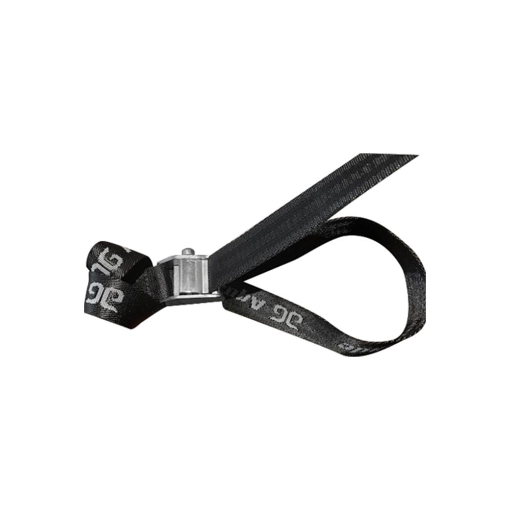 Two Step Vario Strap: Black nylon web with metal buckle & marine-grade stainless rings.