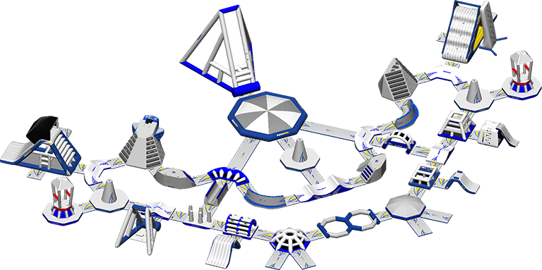 Illustration of a futuristic space station with interconnected modules and structures.