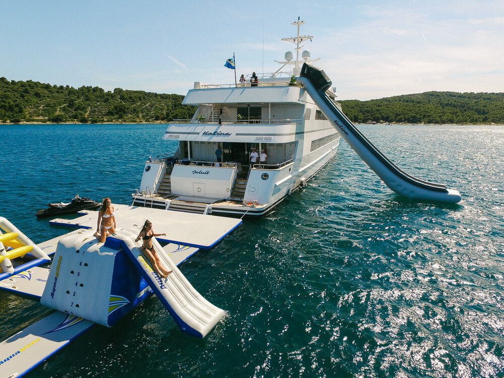 waterslides attached to yacht