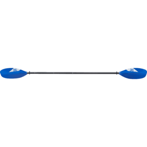 Aries kayak paddle studio image. Paddle with blue blades and AG logo